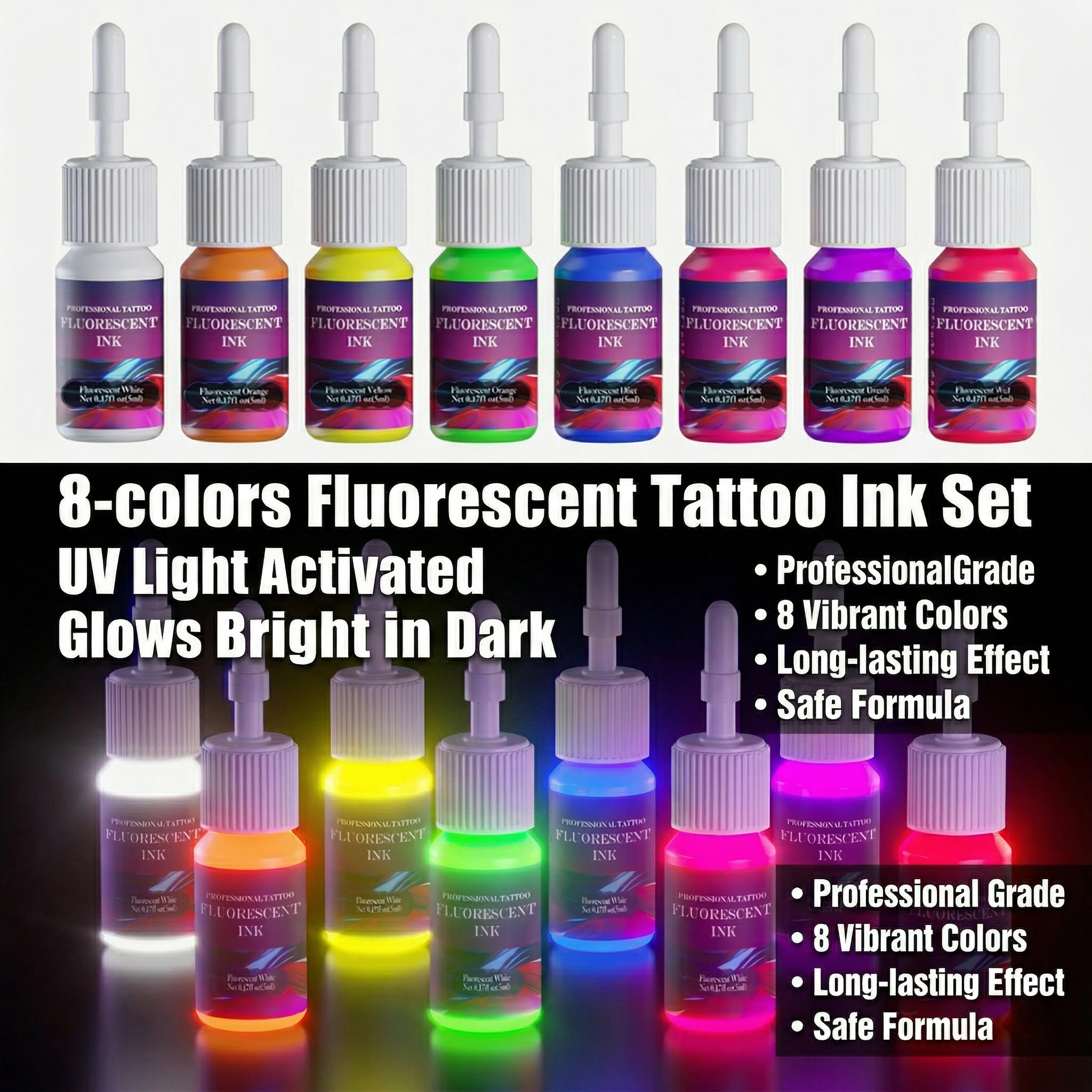 DM Fluorescent Tattoo Ink Set 8PCS 5ml Professional Tattoo Pigment Tattoo Painting Tattoo Supplies Professional Supply 6
