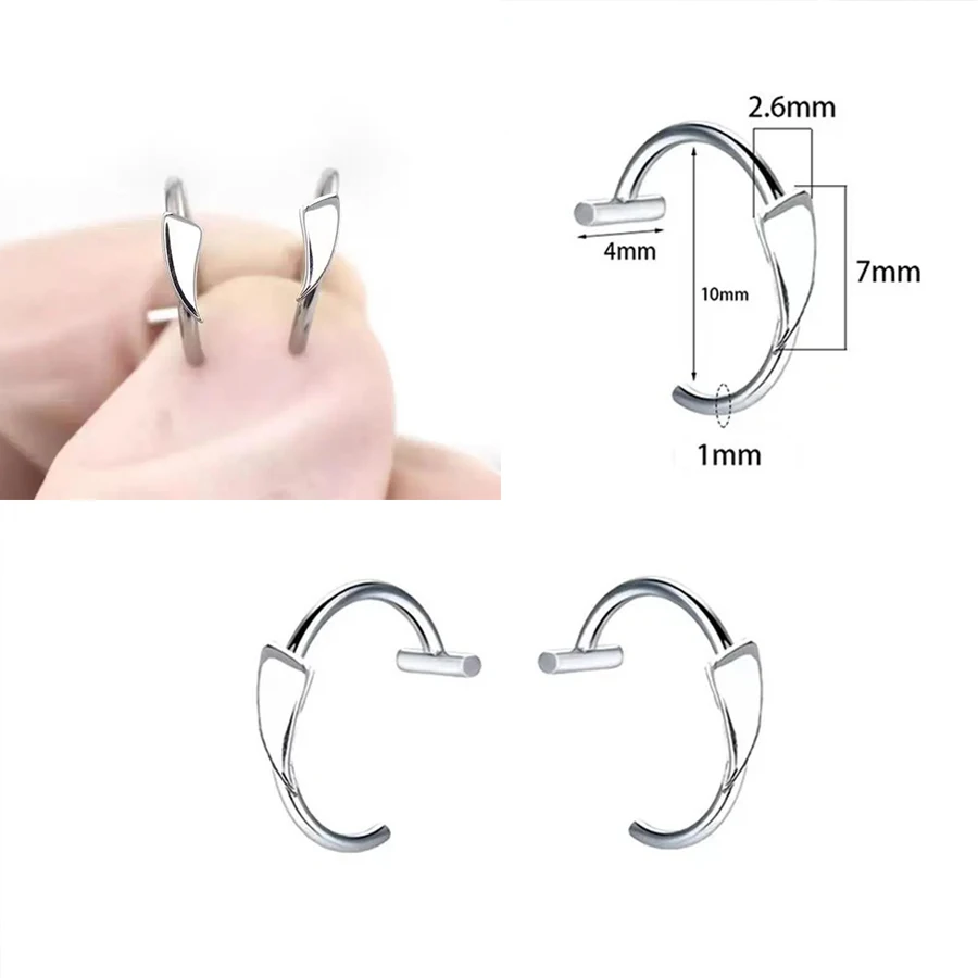 2PCS Trendy 10mm Stainless Steel Punk Clip on Fake Piercing Nose Wrap Lip Rings Unisex Nose Ring Women Men Tusk Body Jewelry 3