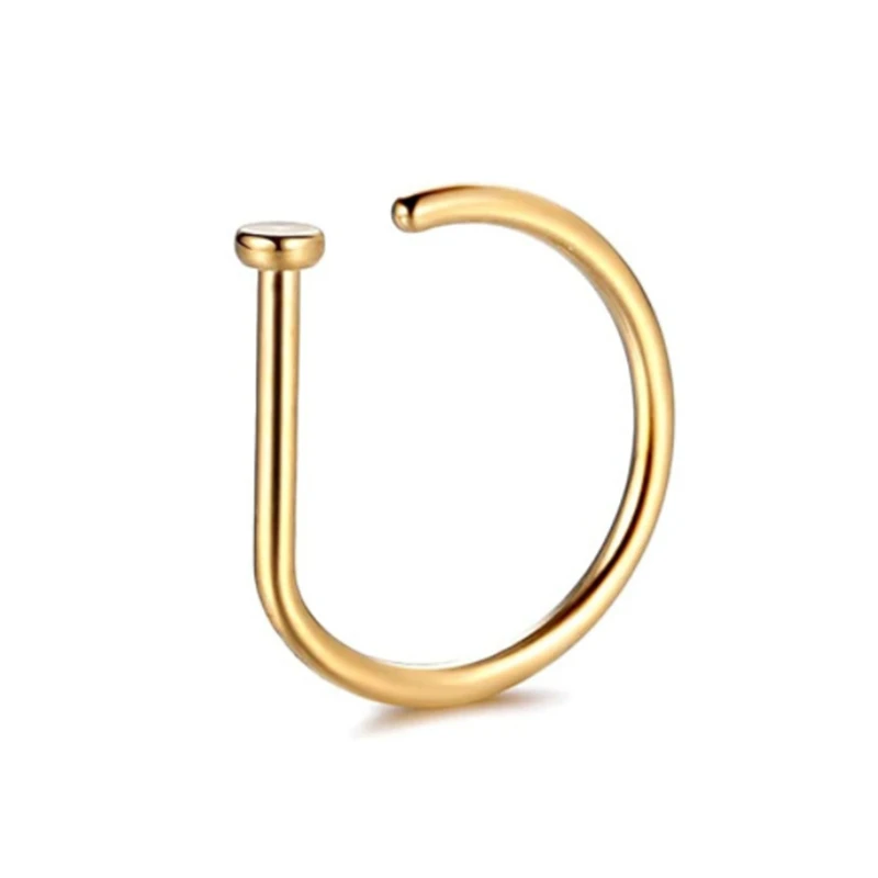 Curved Barbells Fake Nose Piercing D Shaped Tragus Helix Stud Earring Hoop Septum Stainless Steel Ring Nostril Body Jewelry New 2
