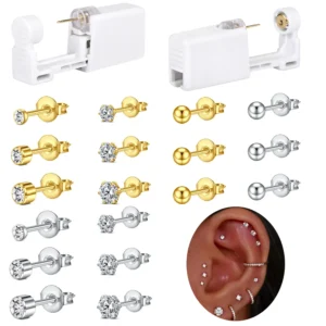 2 sets Ear Piercing Kit Disposable Ear Piercing Gun Kit Self Piercing Gun and Build-in Earrings Stud Ear Piercing Gun 1