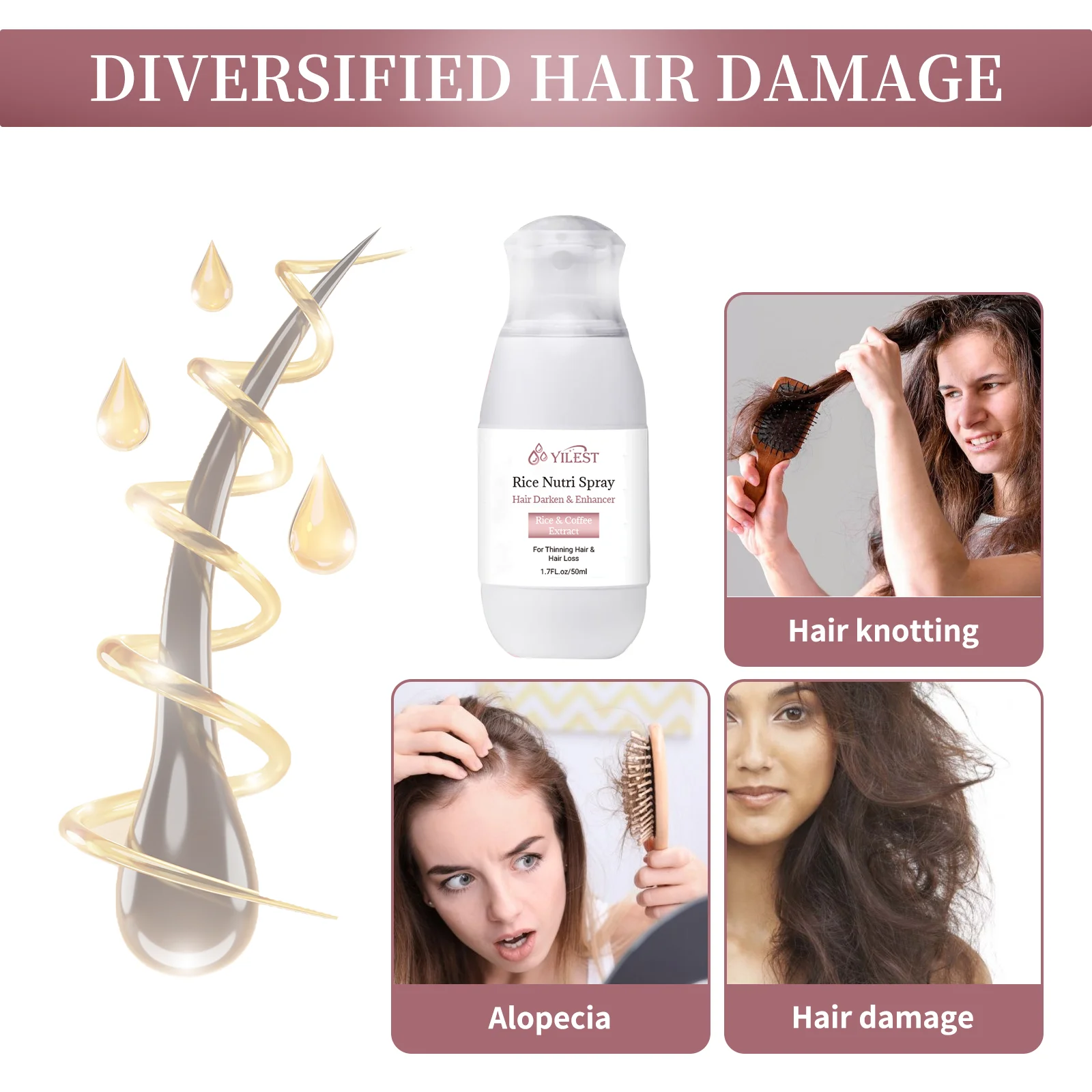 Rice Water Spray Hair Strengthens Thickening Natural Scalp Care Spray Thinning Hair Moisture Nourish Generating Spray 4