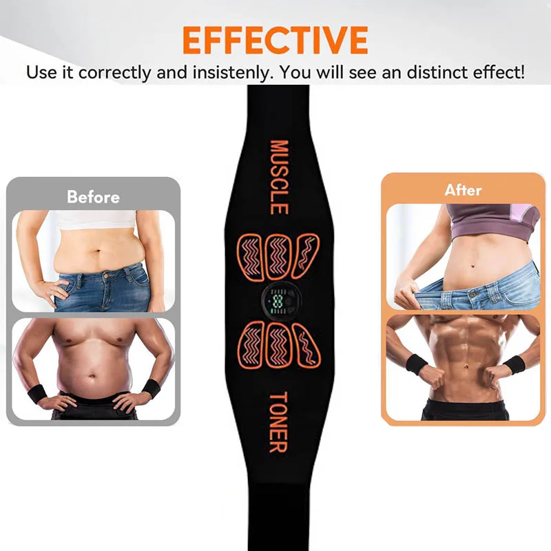Abdominal Muscle Toner EMS Muscle Stimulator Electric Toning Belt Waist Trainer USB Recharge Body Weight Loss Fitness Massager 6