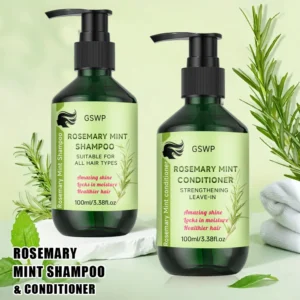 GSWP Rosemary Mint Strengthening Shampoo Conditioner Set, infused with rosemary and mint extracts, deeply moisturizes hair.200g 1