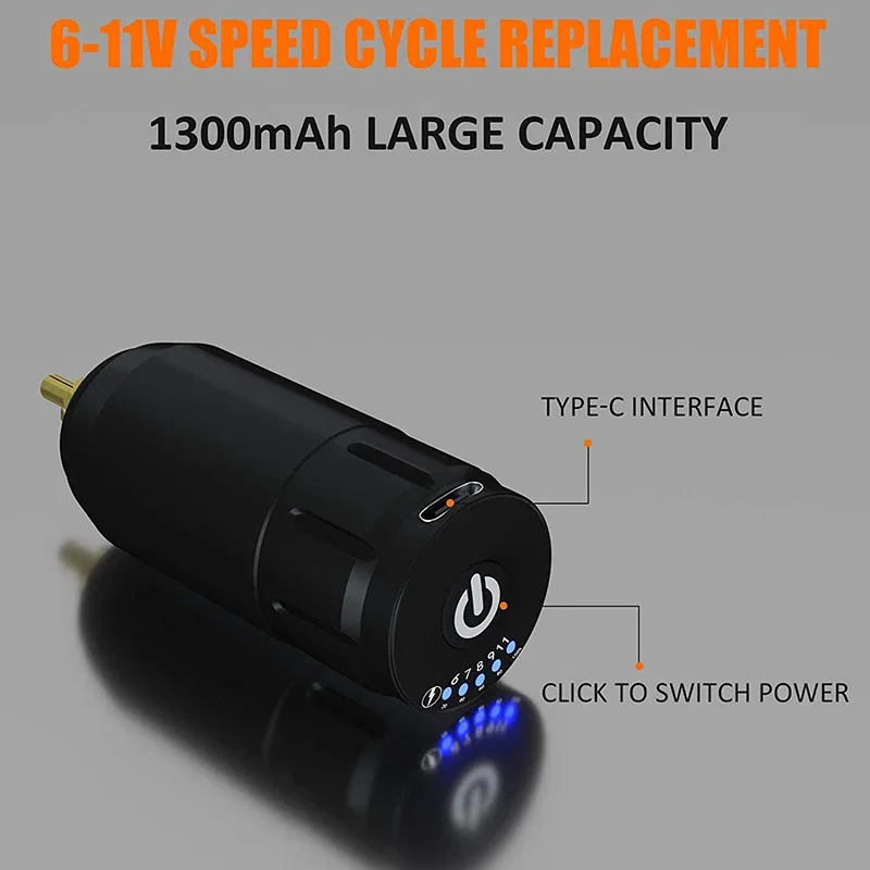 Wireless Rotary Tattoo Pen Kit – Mini Rocket Tattoo Machine Set with 1300mAh Battery, Adjustable 6–11V Speed Control, Type-C Cha 6