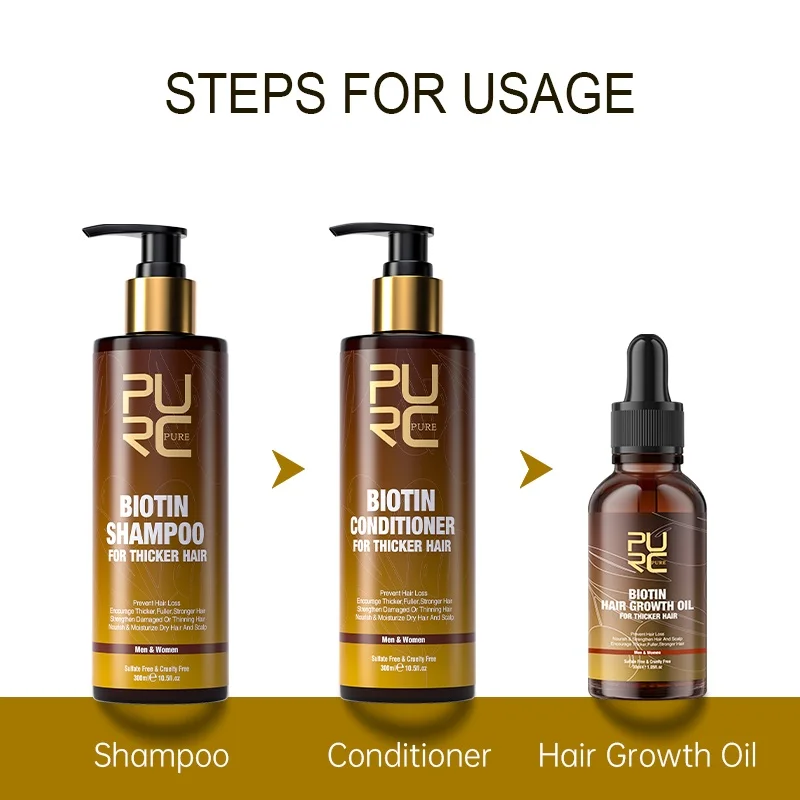 PURC Biotin Hair Growth Oil Shampoo Conditioner Sets Smoothing Anti-Hair Loss Scalp Treatment Hair Care Products for Men Women 6