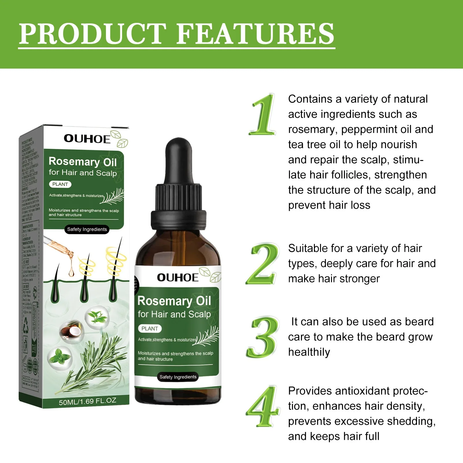 Rosemary Hair Growth Oil Hair Care Thickness Loss Deep Nourishing Scalp Care Strengthen Repair Damaged Oil Control For Men Women 4