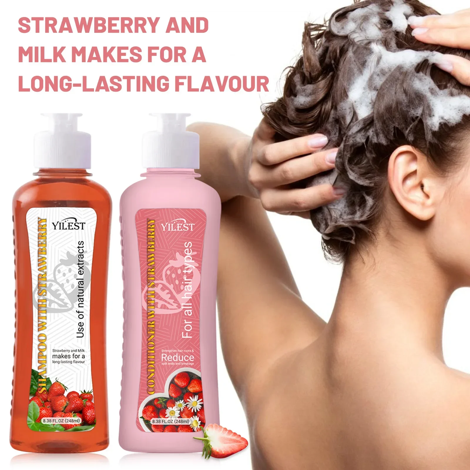 YILEST Shampoo and Conditioner Set for Hair Loss Dry & Damaged Hair Nourishing Care for Soft & Shiny Hair, Strawberry Scent 5