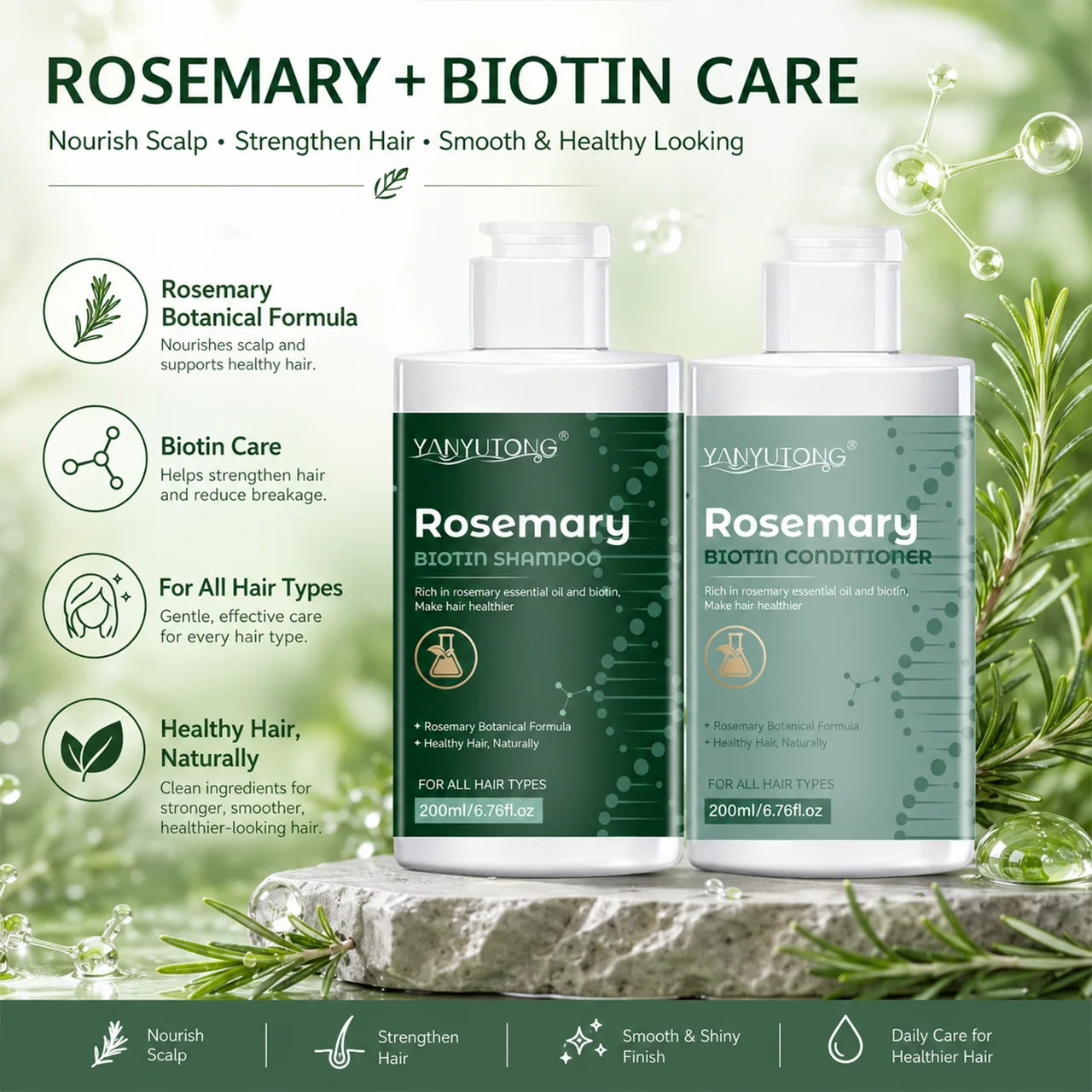 Rosemary shampoo and conditioner set – gentle cleansing, deep moisturizing, and softening effects. 3