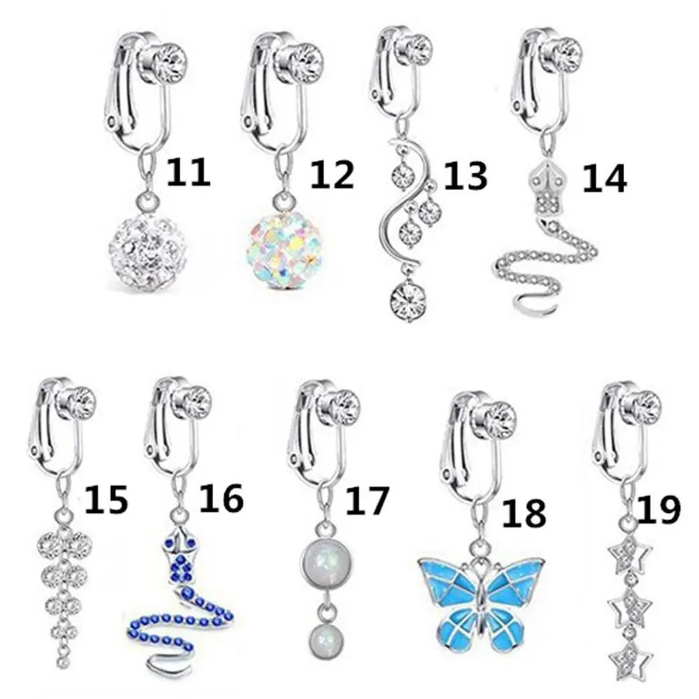 Faux Fake Belly Ring Fake Belly Piercing Non Piercing Umbilical Navel Belly Ring Button Cartilage Clip on Earrings Body Jewelry 6