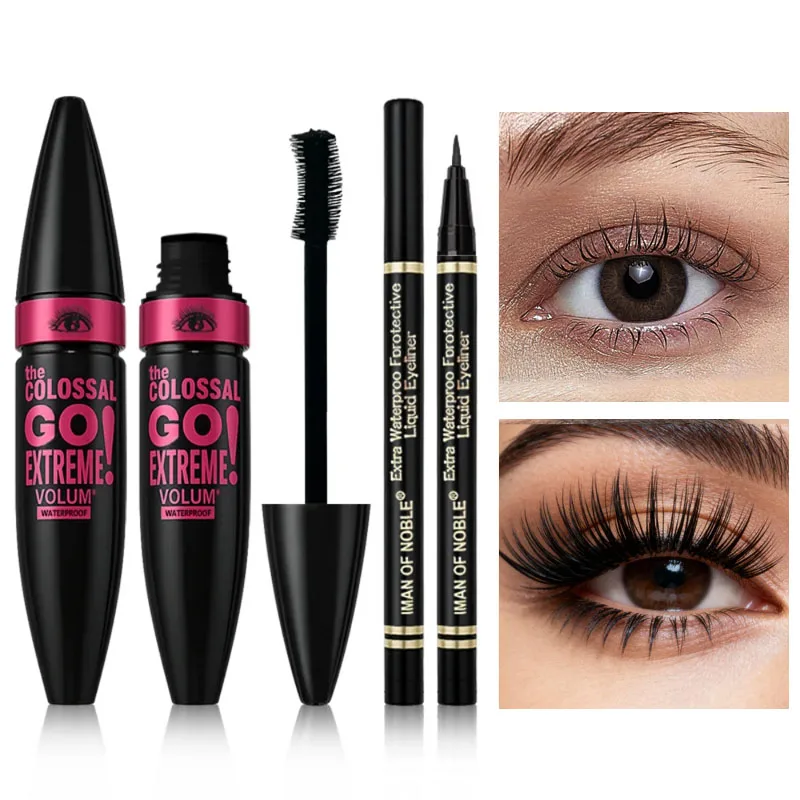 Mascara with Eyeliner Combo Black Slim Drawing Line Smooth Definition Long Lasting Waterproof Eye Makeup 2 Pcs Set 2