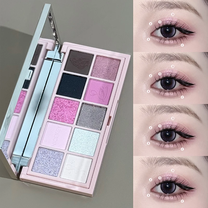 NICEKEY Pink Ballet Makeup Sets Include 4 Lip Mud,1 Blush,1 Pressed Powder,1 Eyes Palette,1 Contour Palette With Necklace Gift 4