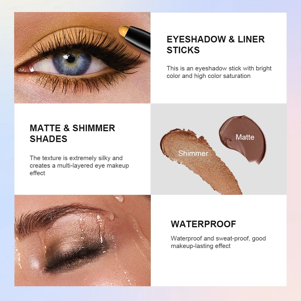 Lakerain Eyeshadow Stick Shimmer and Matte Long Lasting Waterproof Highlighter Metallic Glitter Eye Shadow Pencil Cosmetics 3