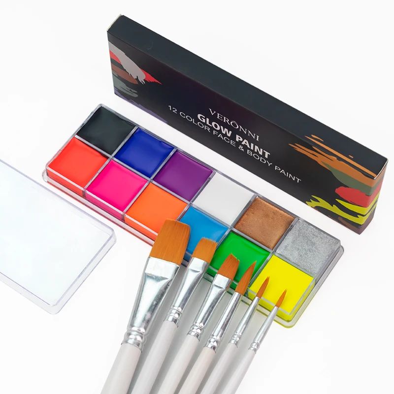 Blacklight UV Glow Paint 12 Colors Fluorescent Neon Oil Face Body Paint Palette Loose Powder Party Cosplay Makeup Cosmetics 5