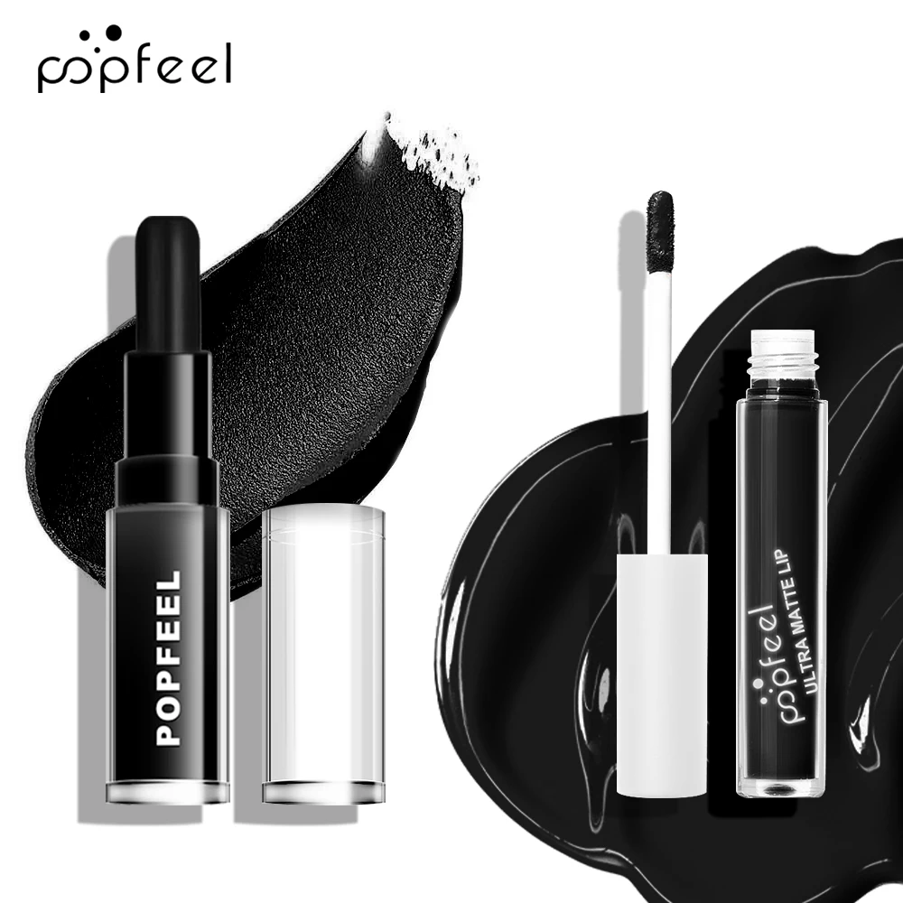 POPFEEL Hallowmas Lip Makeup Kit Black Lip Stick Black Lip Gloss Matte Lip Stick Long Lasting 5