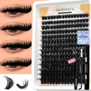 GROINNEYA Lash Clusters Kit With Waterproof Strong Hold DIY Lash Extension Kit Lash Bond And Seal And Eyelash Tweezers Makeup 1