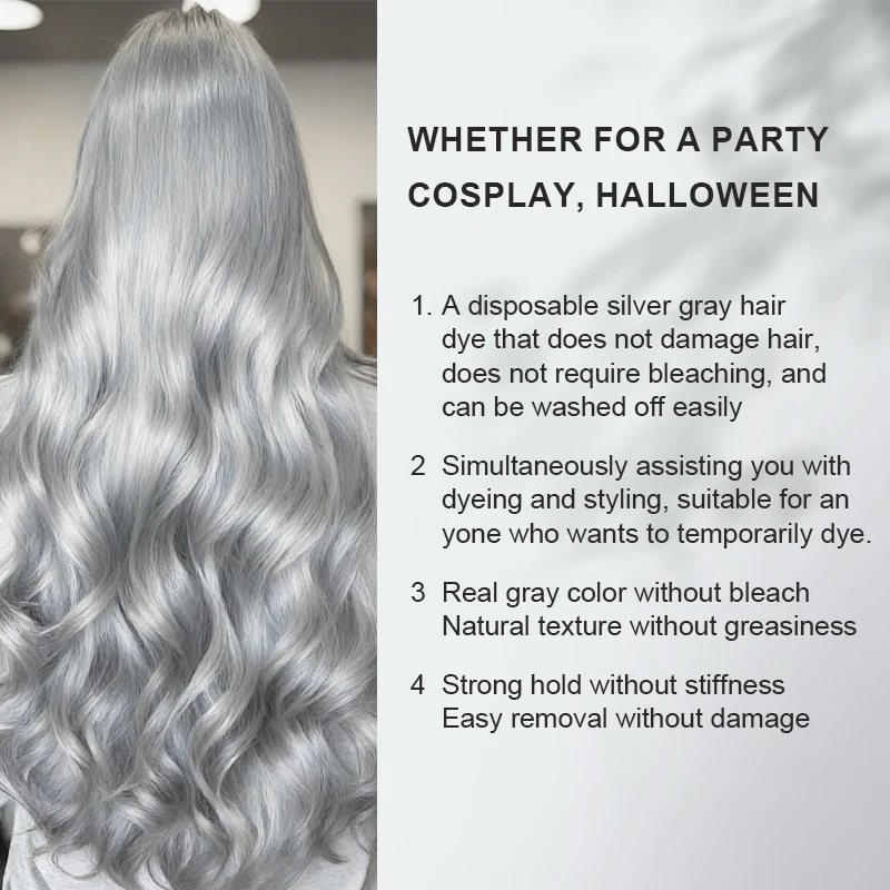 Silver Gray Temporary Hair Color Wax,Instant Natural Hairstyle Cream Dye for Youth,Disposable Coloring Mud for Cosplay Halloween 5