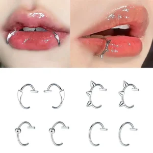 2PCS Trendy 10mm Stainless Steel Punk Clip on Fake Piercing Nose Wrap Lip Rings Unisex Nose Ring Women Men Tusk Body Jewelry 1