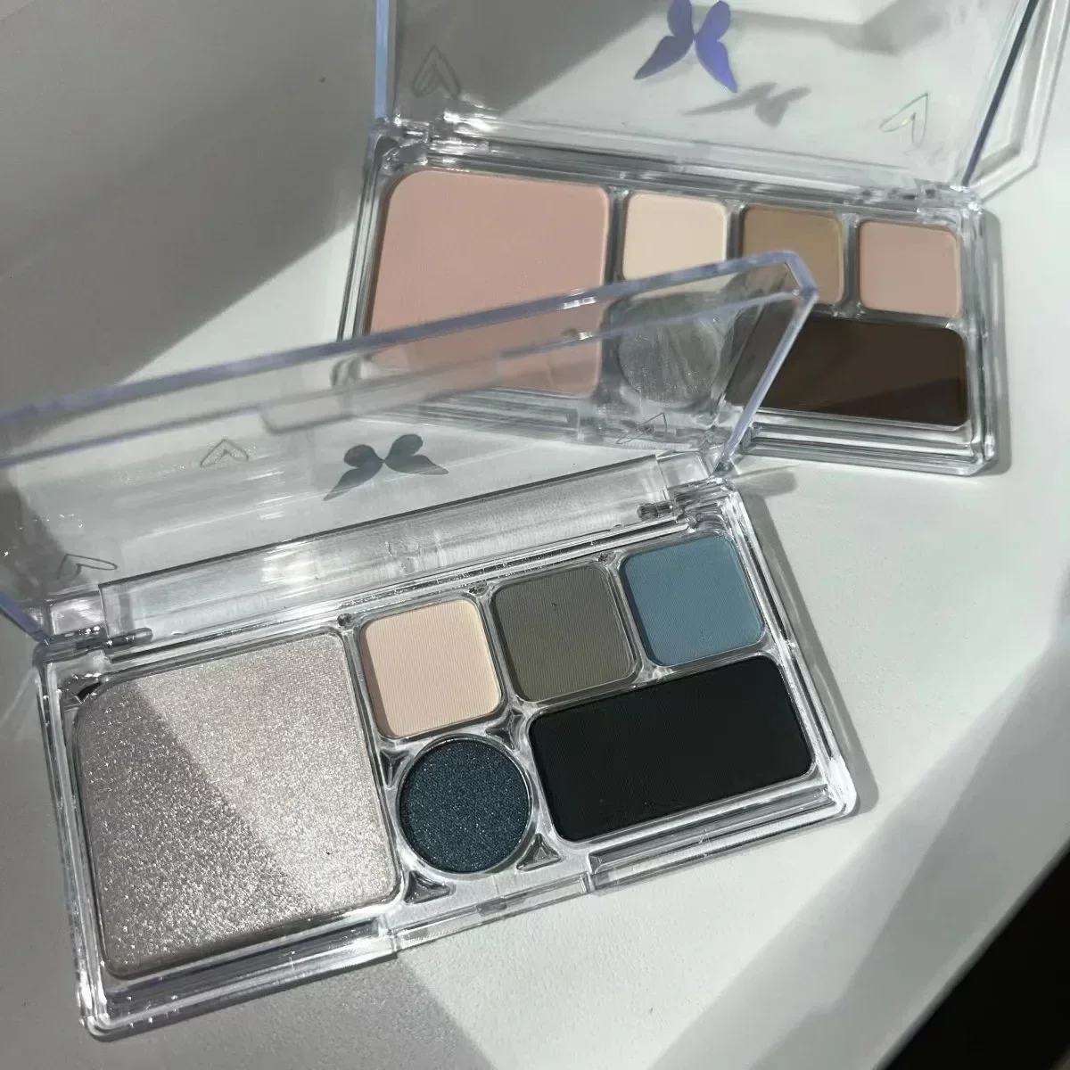 6 Colors Eye Shadow Palette Punk Smoky Black Glitter Pearly Eyeshadow Palette Korean Shiny Blue Eyeshadow Contour Blush Makeup 2