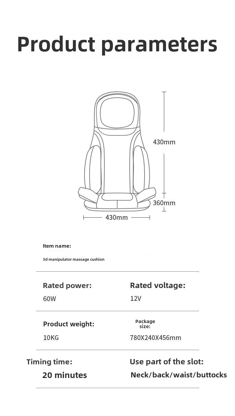 3D Massage cushion Shiatsu Neck & Back with Heat Full Back Rolling Massage Chair Pad with Height Adjustment Airbags Waist Hips 5