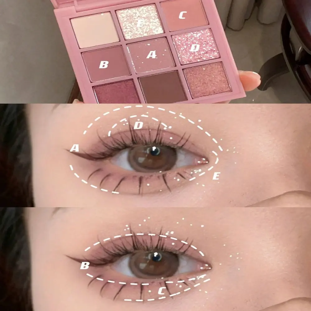 New Transparent Nine-color Eyeshadow Palette Rosy Nine Palace Glitter Eye Makeup 2