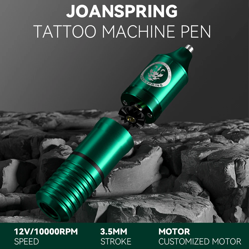 Wireless Black/Green Tattoo Machine Set with 1350mAh Wireless Tattoo Power Supply Complete with Cartridge Needles Ink Cup 6