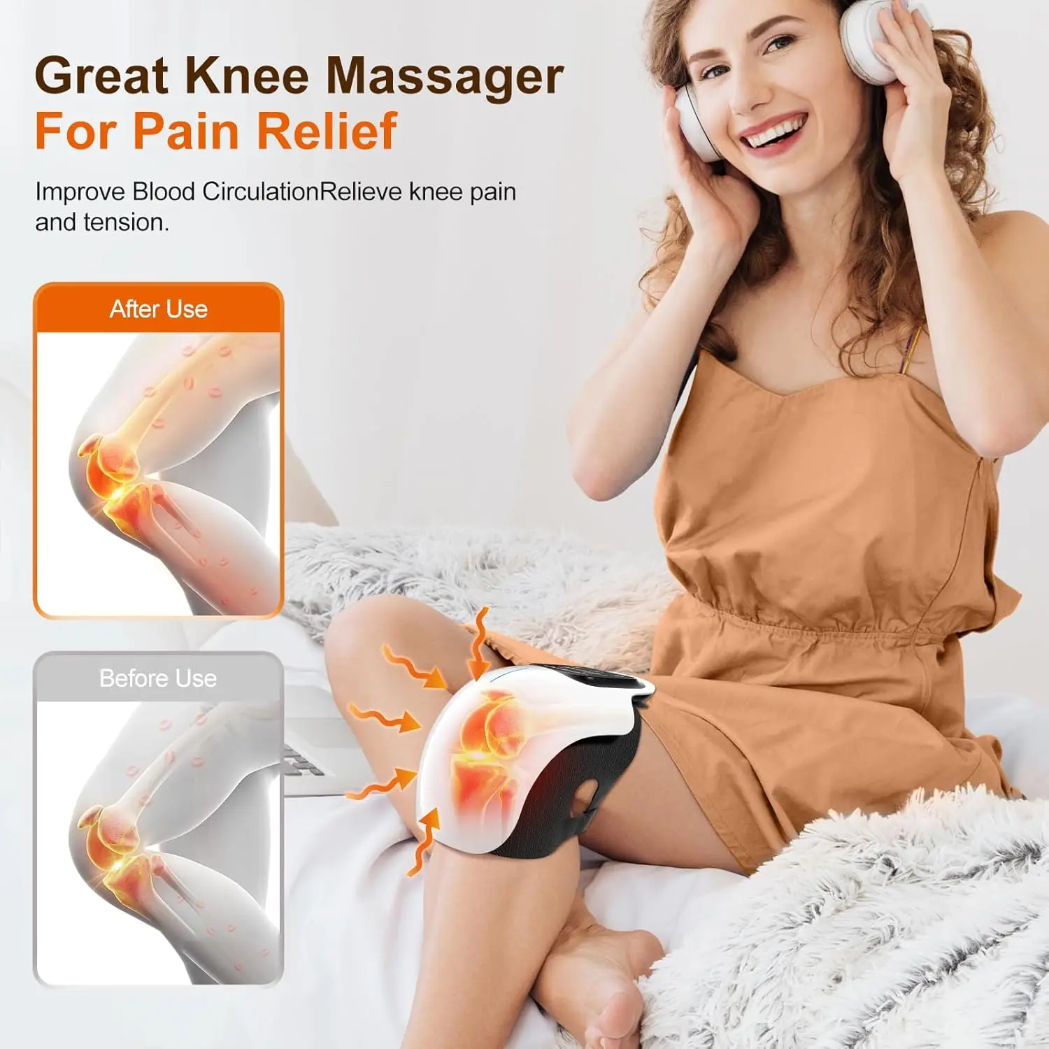 Cordless Knee Massager with Heat,Relax Knee Massage Helps Joint Stiff and Discomfort,3 Levels Heat & Vibration 10 Min Auto Off 3