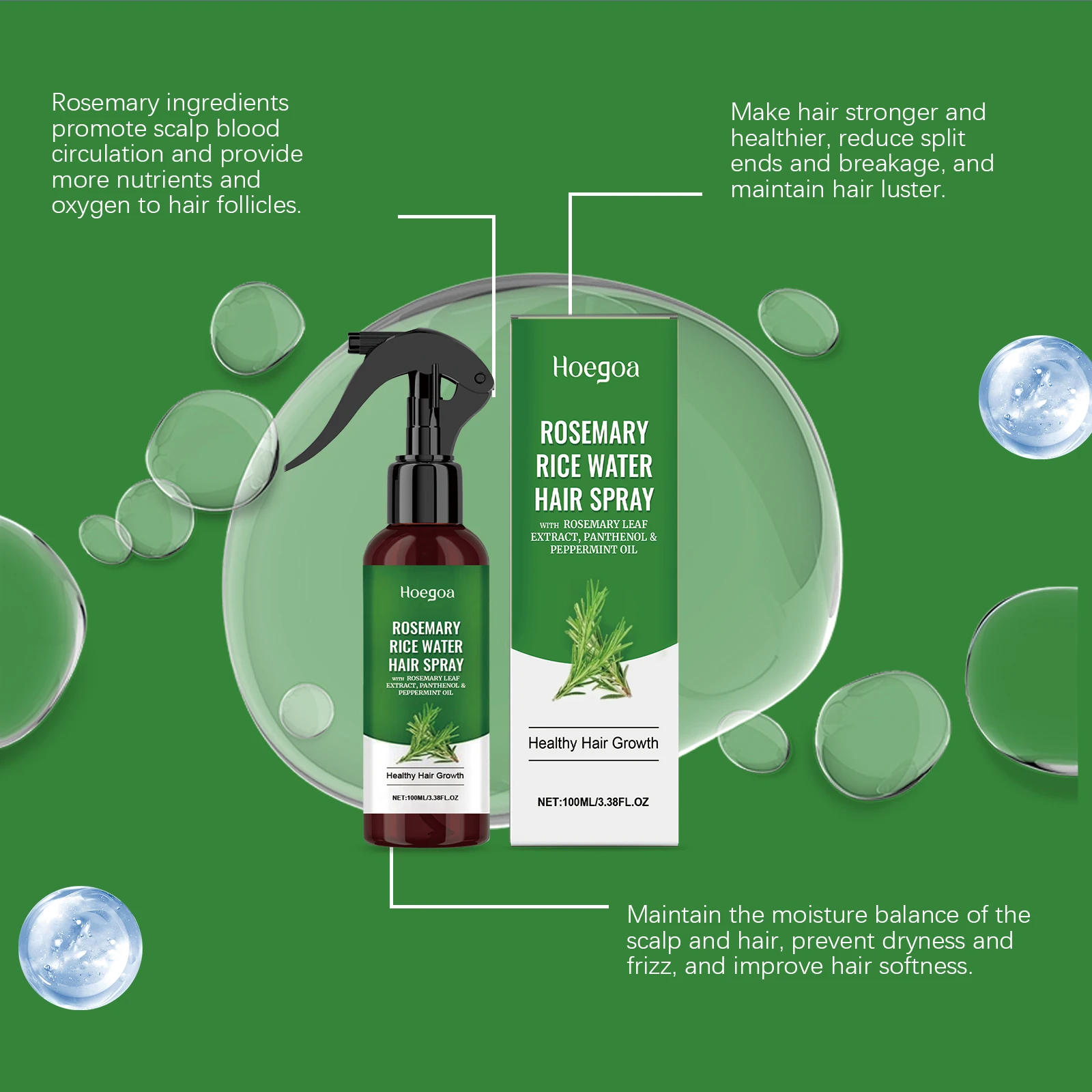 Rosemary Hair Spray With Rice Water Dry Damaged Hair Care Oil For Scalp Hydrating Nourish Anti-Flake Soft Smooth Strengthen Mist 4