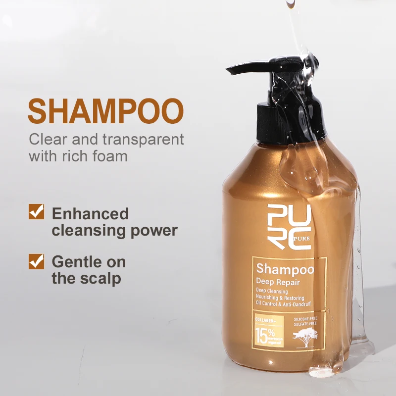 PURC Repair Damaged Hair Treatment Morocco Argan Oil Amino Acid Keratin Smoothing Sulfate-Free Shampoo Conditioner Set Hair Car 3