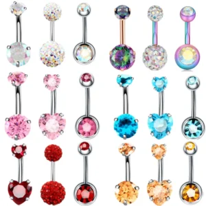 3PCS/Lot Surgical Steel Crystal Belly Button Piercing Set 14G Heart Belly Piercing Pack CZ Navel Ring Set Cute Belly Bar Bulk 1