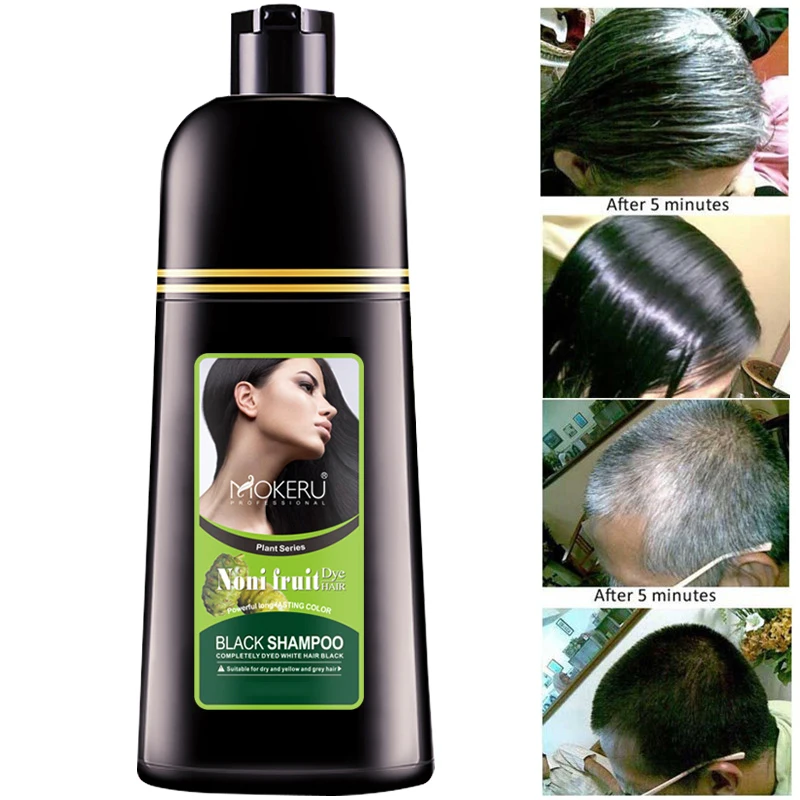 Mokeru Organic Natural Fast Hair Dye Only 5 Minutes Noni Plant Essence Black Hair Color Dye Shampoo For Cover Gray White Hair 3
