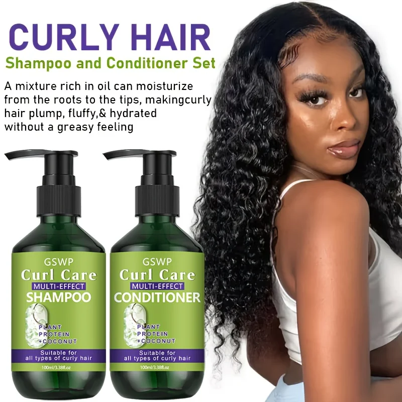 GSWP Curly Hair Care Shampoo and Conditioner Set,is moisturizing properties and deeply nourishes and cares for curly hair.200ml 2