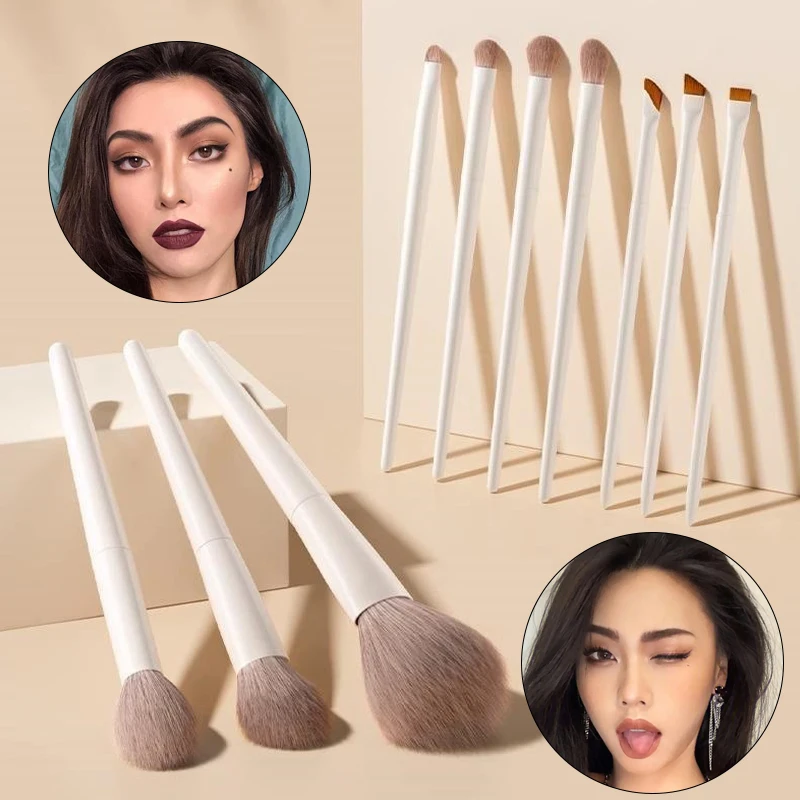 5/7/10/12pcs Professional Makeup Brushes Tools Set White Eyeshadow Eyeliner Foundation Brush Women Facial Beauty Cosmetic Tool 2
