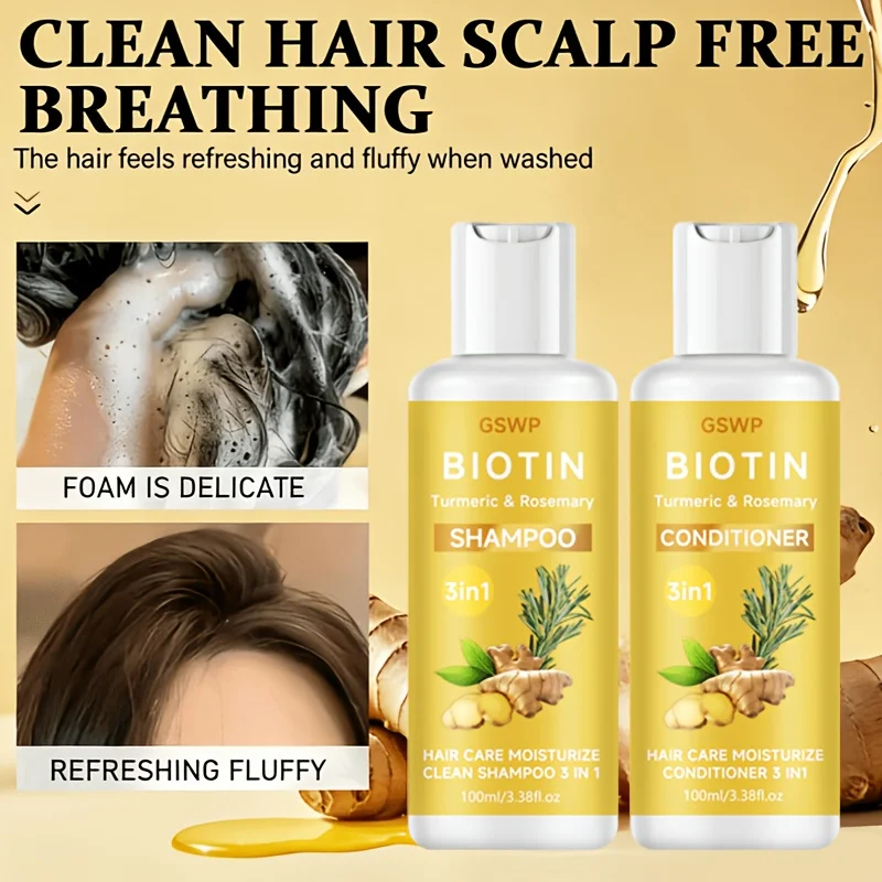 GSWP Biotin Turmeric & Rosemary Shampoo, Conditioner and Treatment in One Deeply hydrating cleanse reduces dryness.100ml/200ml 4