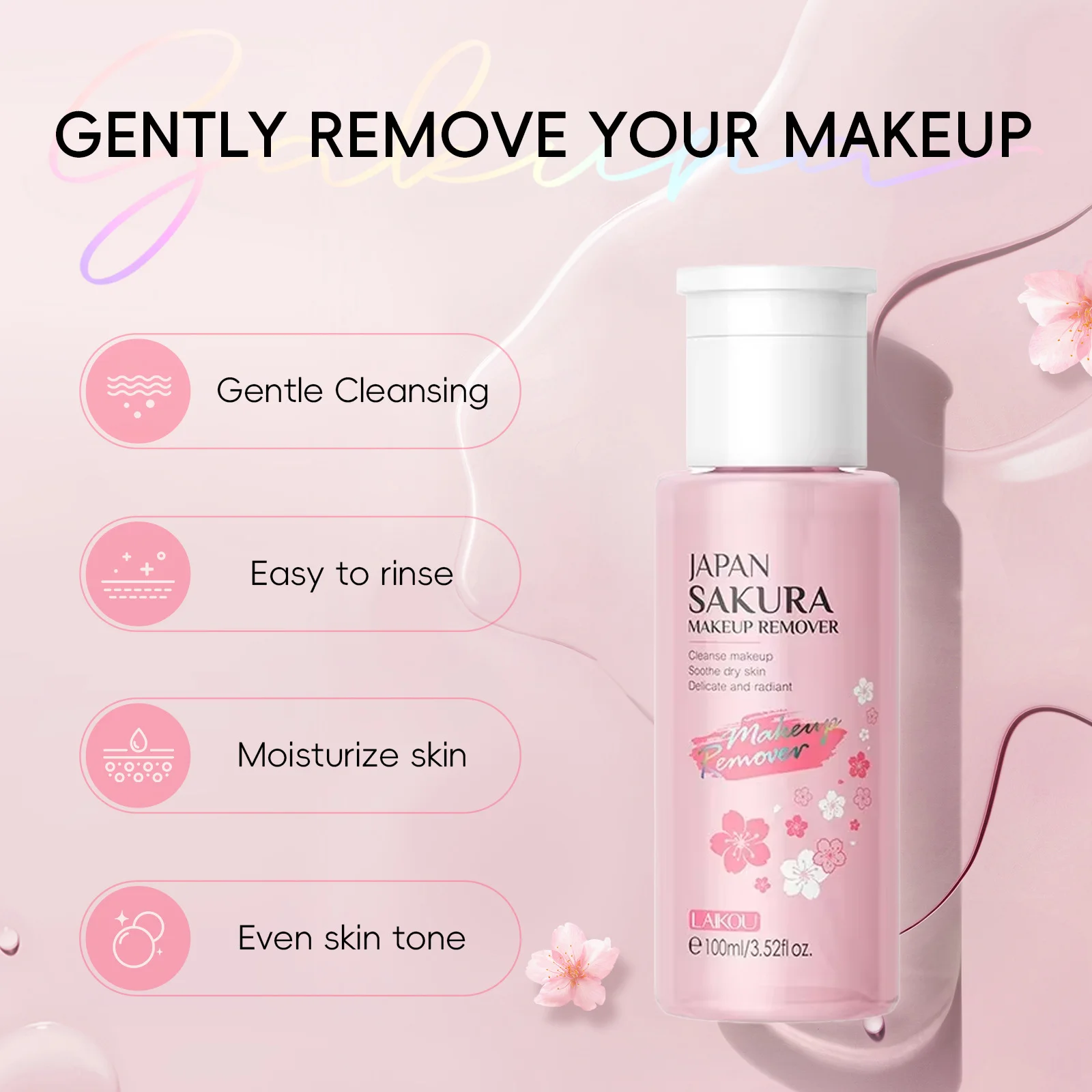 LAIKOU Portable Makeup Remover lashes Cleansing Liquid Water Lip Eye Gentle Care Make-Up Travel Skin Remover Face Skincare 100ml 3