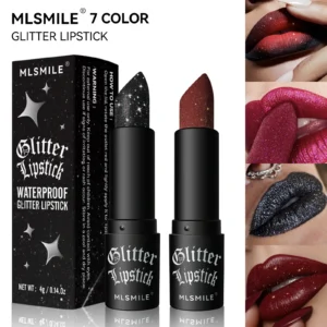 7Colors Glitter Lipstick Waterproof Long Lasting Diamond Pearlescent Metallic Lipstick Black Lipgloss Women Lips Makeup Cosmetic 1