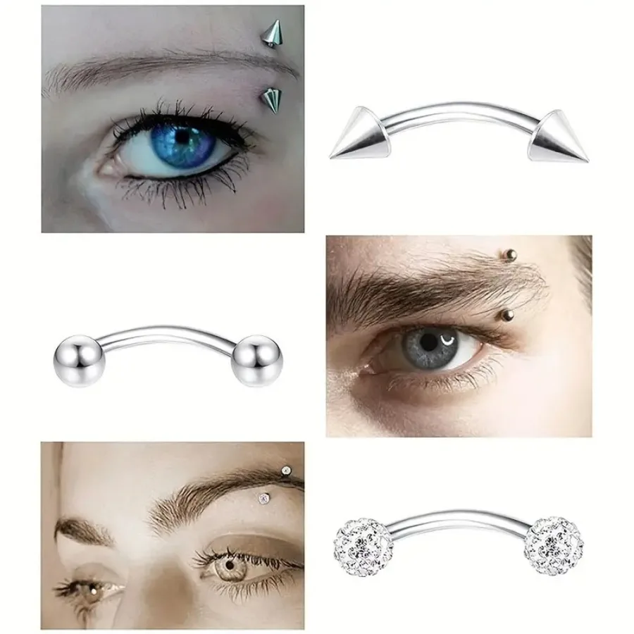 5 Pcs 16G Stainless Steel Curved Eyebrow Rings Barbells Piercing Jewelry Set Simple Designs for Eyebrow Ear, Belly, Lip, Body 5