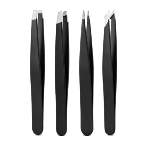 Black Tweezer Set, High Precision Stainless Steel Eyebrow Tweezers for Facial Hair, Inward Growing Hair and Splinter Remover Kit 1