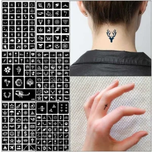 6-Sheets Hollow Henna Body Art Tattoo Stencils Stickers, Reusable DIY Temporary Tattoo Templates, Mixed Designs, Use for Glitter 1