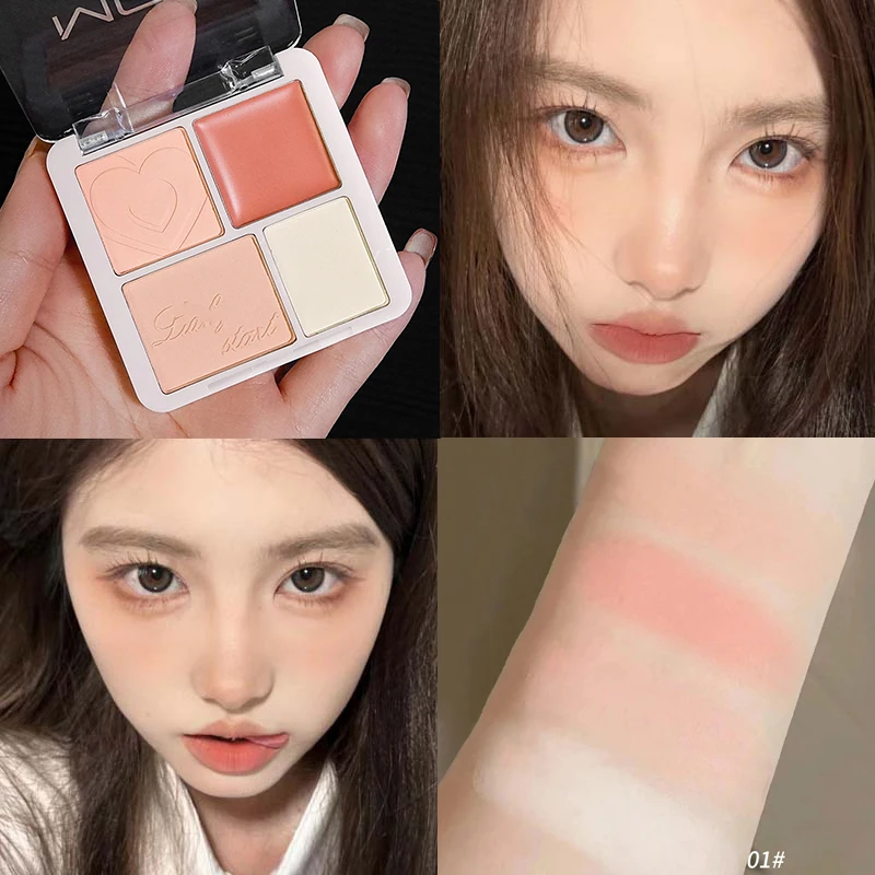 4 Color Pink Peach Blush Powder Cream Palette Highlighter Matte Expanding Color Brightening Face Blusher Rouge Makeup Cheek Tint 4