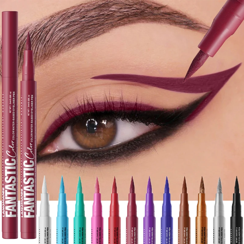 Matte Dark Purple Red Eye Liner Makeup White Liquid Eyeliner Quick-Drying Waterproof Eyeliner Pencil Long-Lasting 12 Color Eyes 3