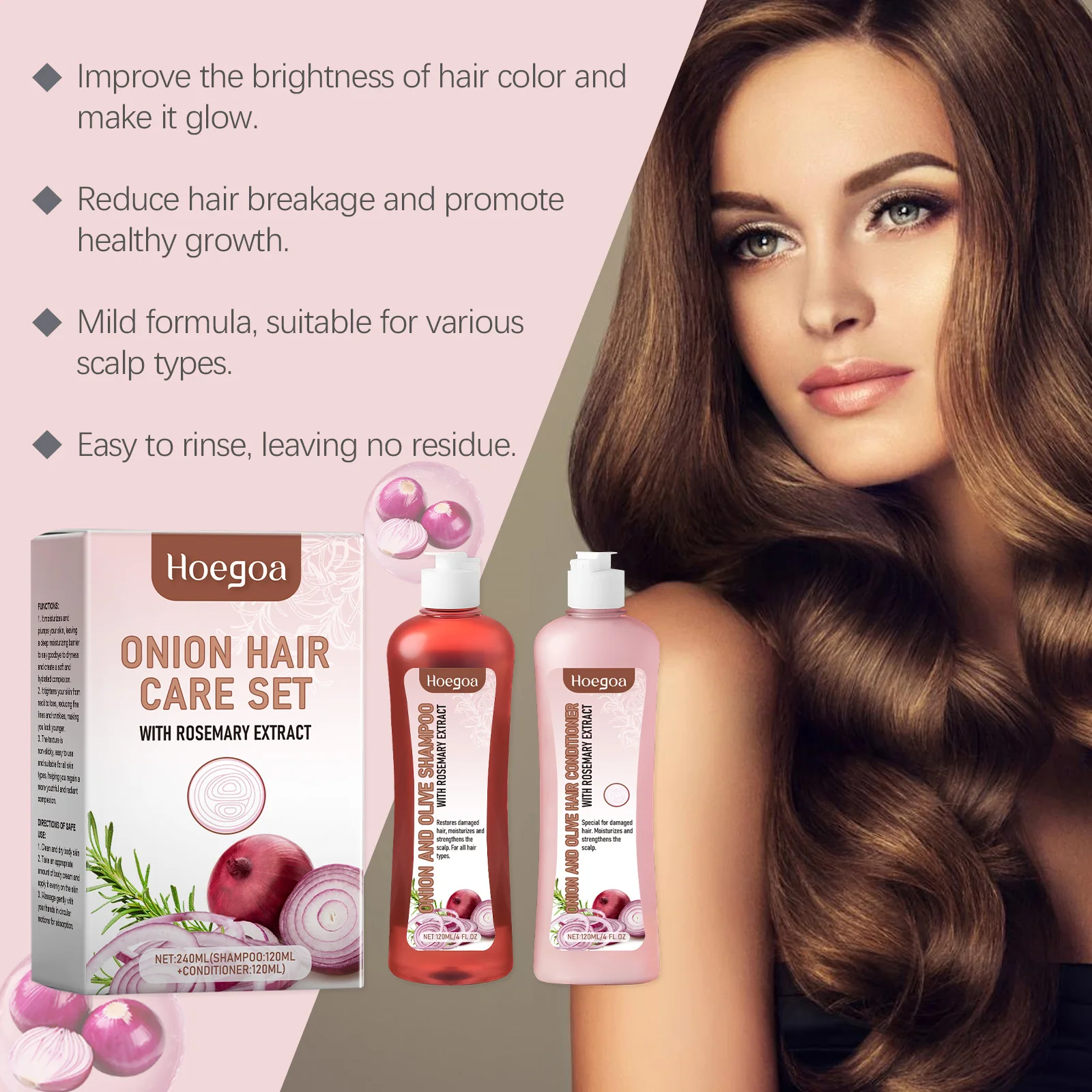 Rosemary Onion Shampoo and Conditioner Sets Anti Hair Loss Improve Rough Frizz Prevent Breakage Repair Damaged Hair Care Product 6