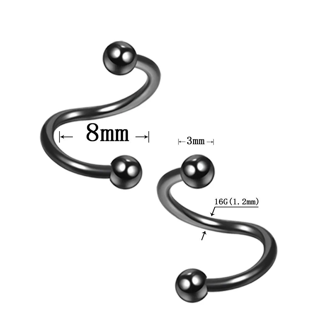 2pc/set Surgical Steel Spiral Twisted Lip Ring Nose Rings 16 Gauge Ear Cartilage Helix Piercing Body Accessories Jewelry Gift 6