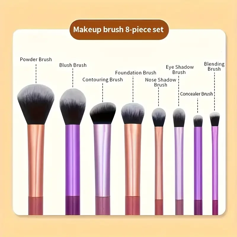 8pcs Makeup Brush Kit Soft Synthetic Hair Make Up Brushes Foundation Blush Eyeshadow Cosmetic Makeup Tools 2