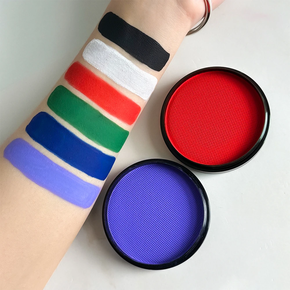 Black White Red 30G Monochromatic Water Solubility Body Makeup Face Paint with Brushes for Halloween Christmas Masquerade Party 2