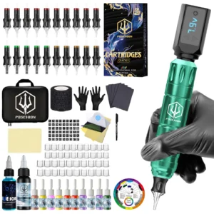 Tattoo Kit POSEIDON V5 Green Tattoo Pen Kit For Permanent Makeup Tattoo Machine Kit Wireless Tattoo Power Supply Tattoo Gun Kit 1