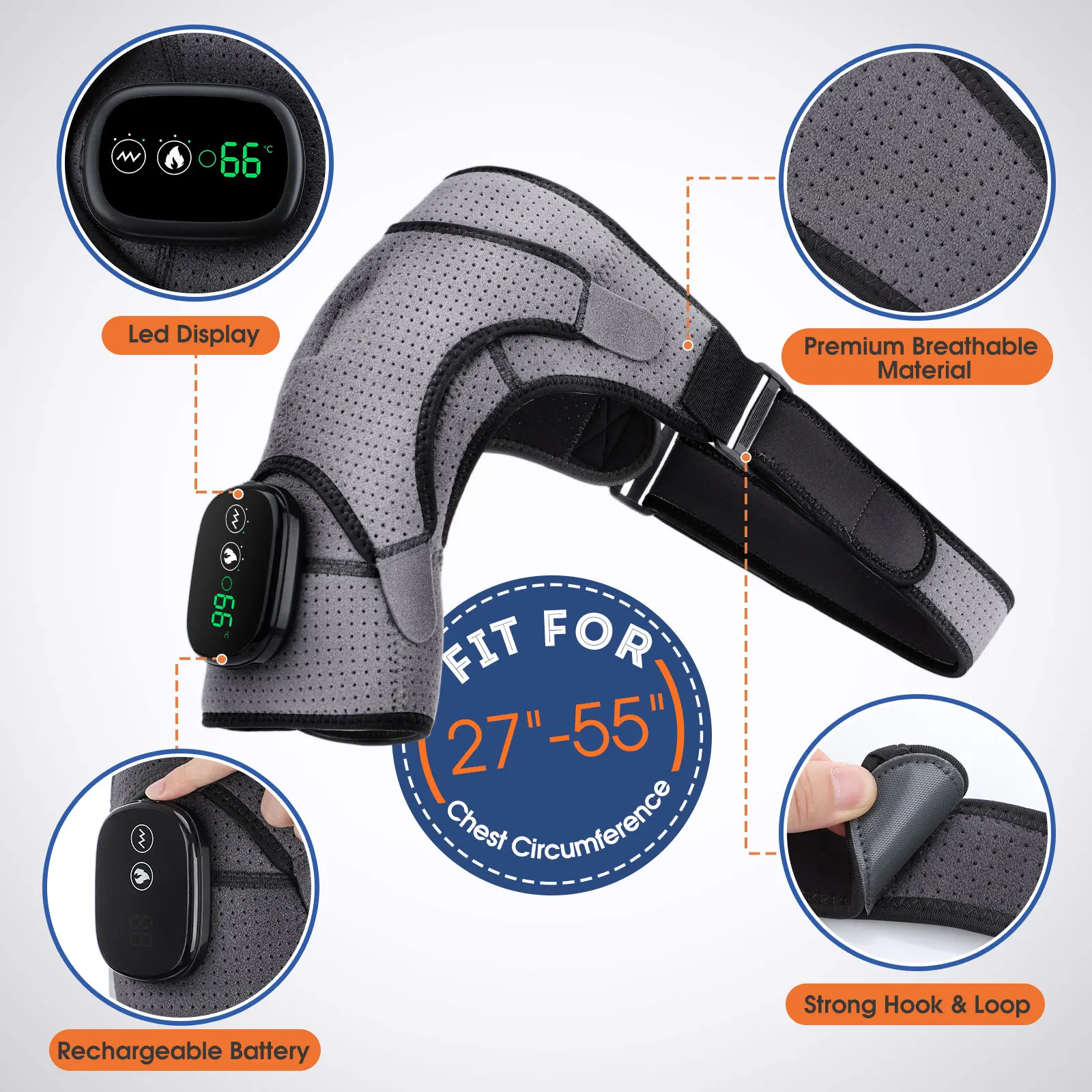 Electric Heating Shoulder Massage Heated Back Shoulder Brace Adjustable Heating Shoulder Massage Belt For Arm Muscle Relaxation 2