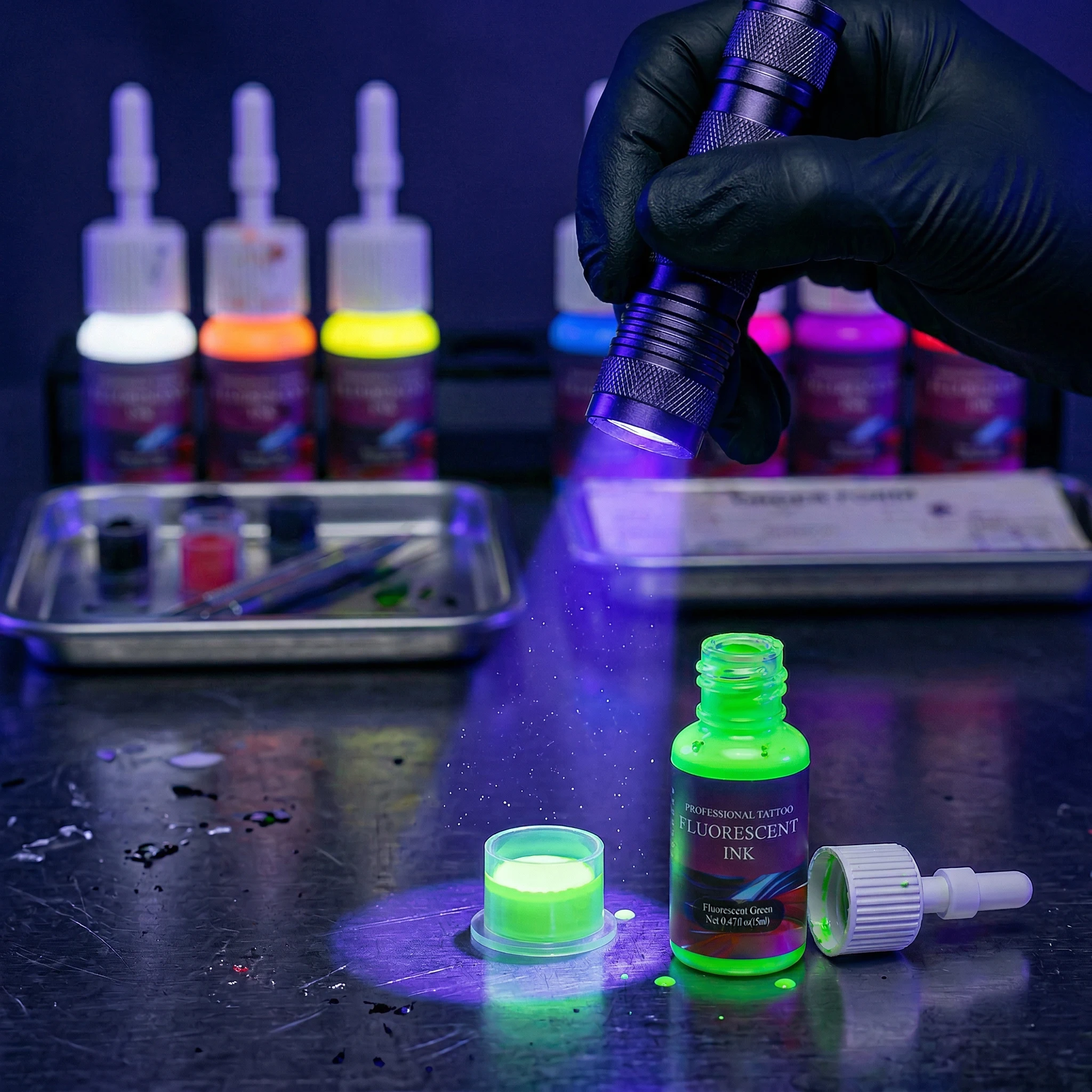 DM Fluorescent Tattoo Ink Set 8PCS 5ml Professional Tattoo Pigment Tattoo Painting Tattoo Supplies Professional Supply 3