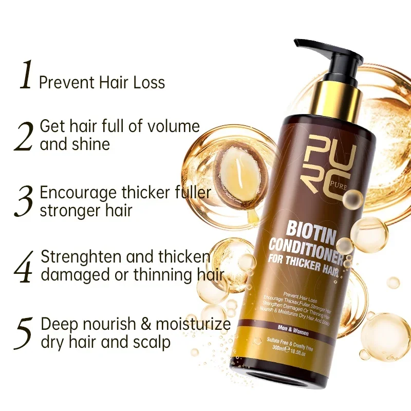 PURC Biotin Hair Shampoo Conditioner for Men Women Scalp Cleaning Hair Root Nourish Oil Smoothing Hair Mask Care Products Set 6