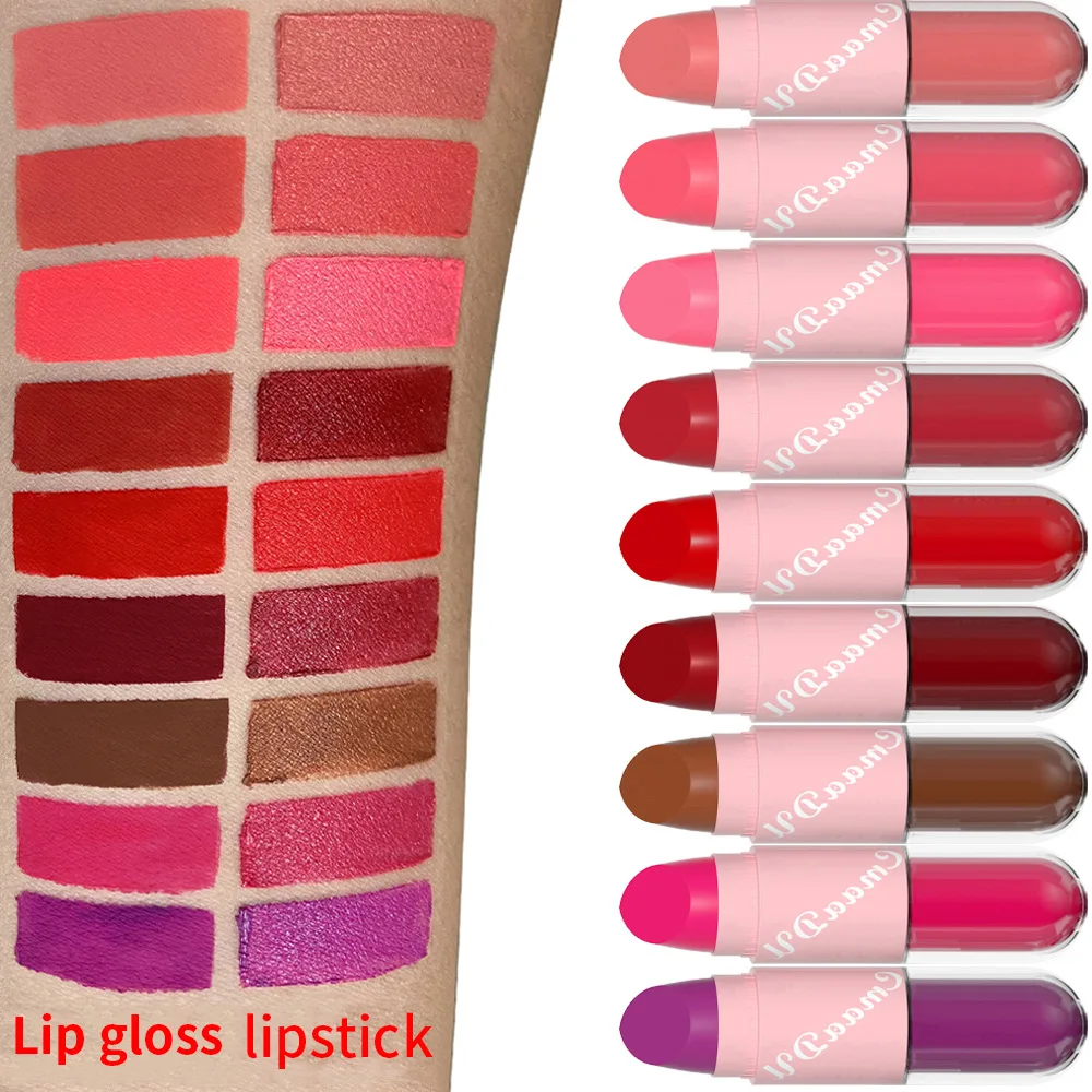 18 Colors 2 in 1 Matte Lipstick Liquid Purple Lip Glaze Double Head Lip Makeup Lasting Waterproof Velvet Sexy Dark Red Lipsticks 4