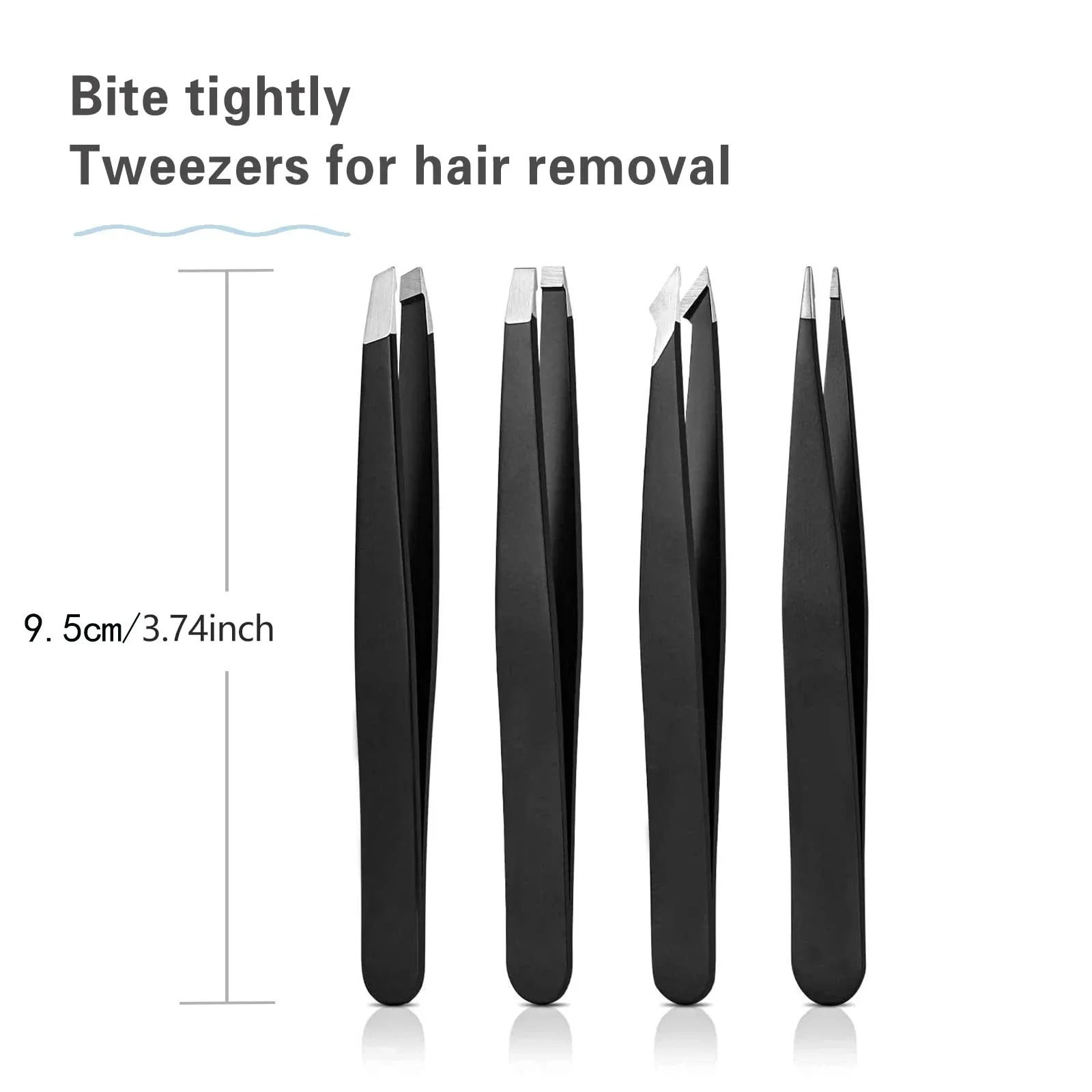 Black Tweezer Set, High Precision Stainless Steel Eyebrow Tweezers for Facial Hair, Inward Growing Hair and Splinter Remover Kit 6